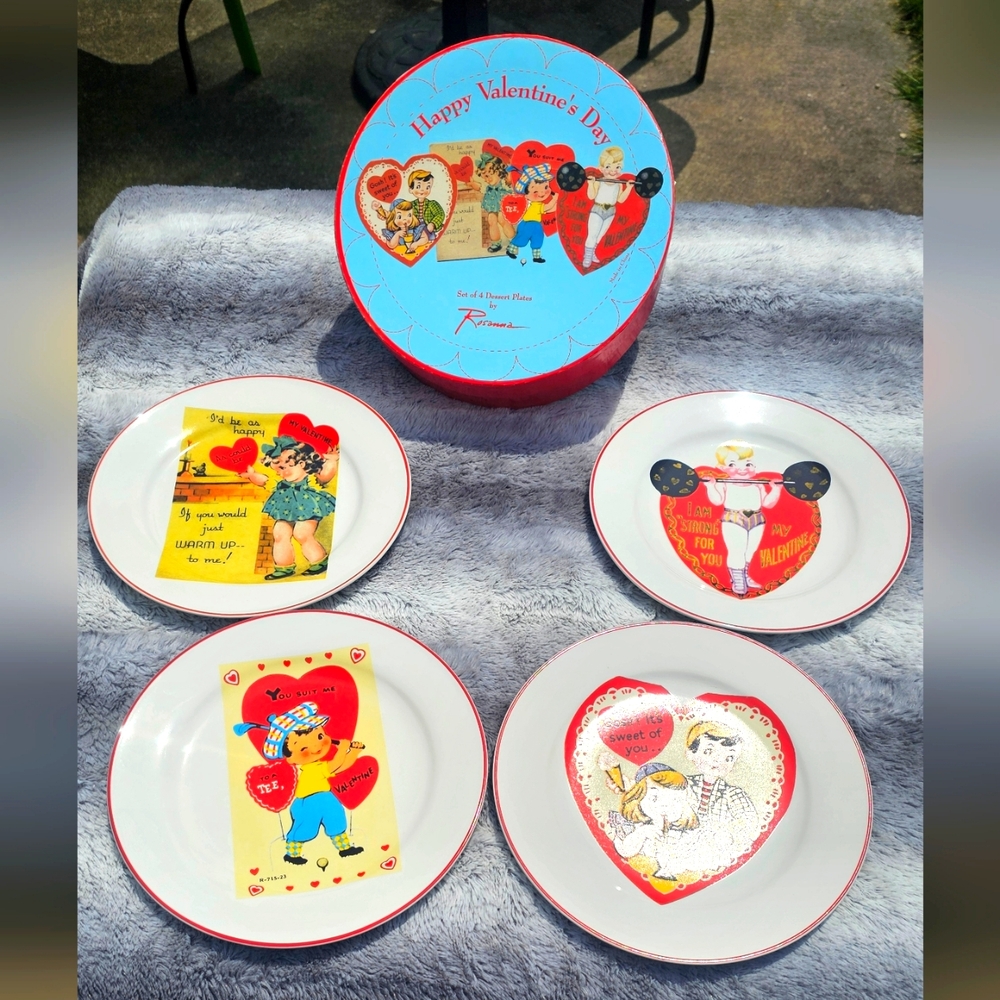 4 In The Set Rosanna Happy Valentine's Day Card Dessert  Plates Vintage